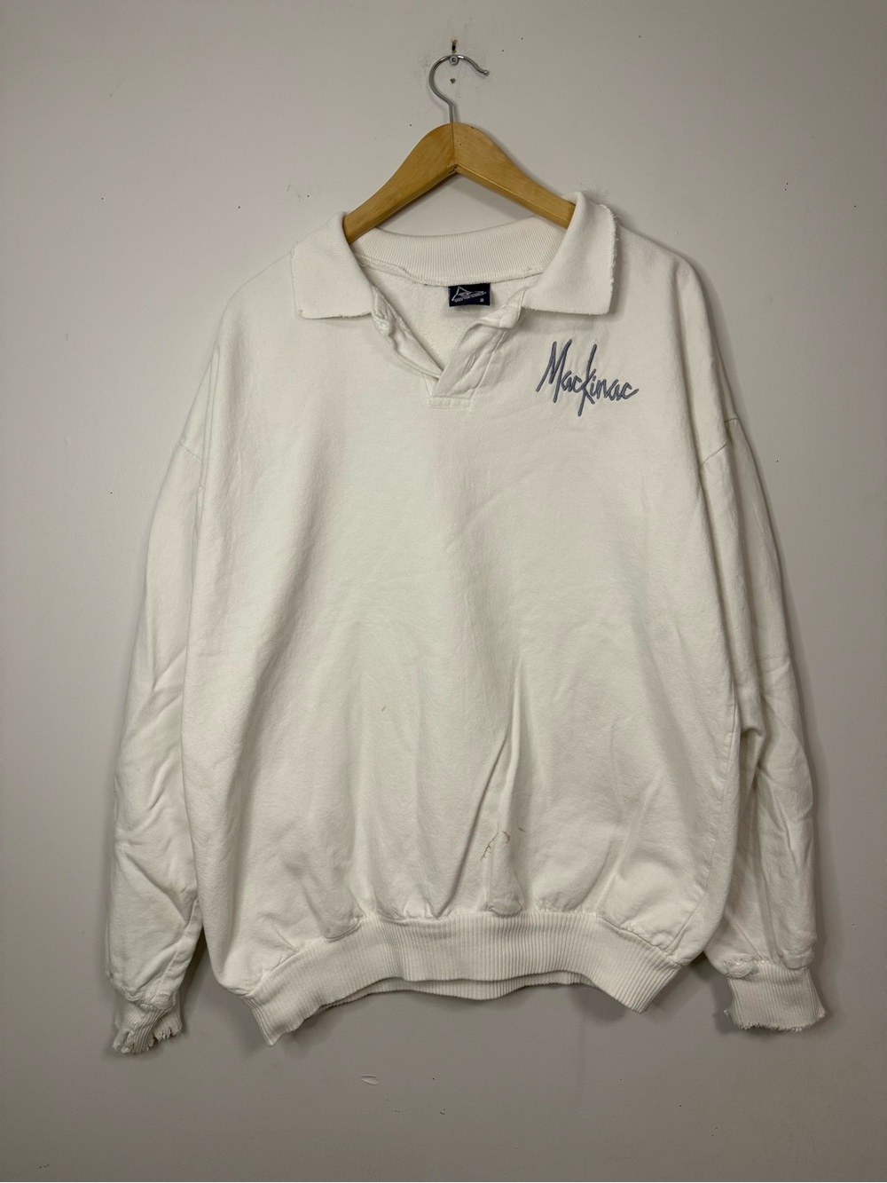 Mackinac White Embroidered Polo Sweatshirt Wek the World 90’S Surf L/XL